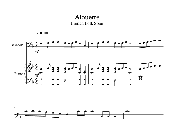 Alouette - French Folk Song (Bassoon + Piano) (arr. Digital Book Music)