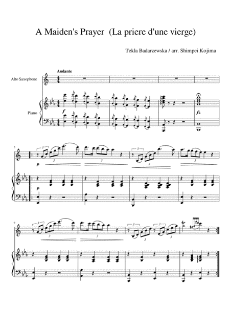 A Maiden's Prayer (La priere d'une vierge) for Alto Saxophone and Piano (arr. Shimpei Kojima)