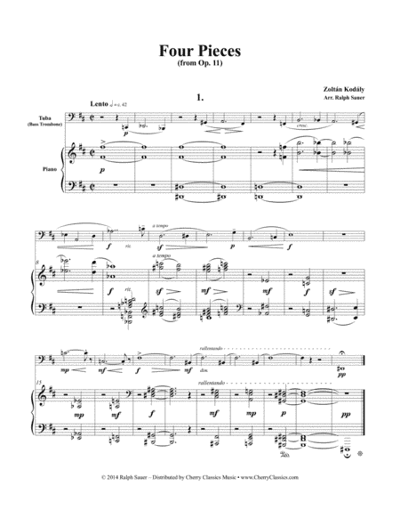 Four Pieces from Op. 11 for Tuba or Bass Trombone and Piano (arr. Ralph Sauer)