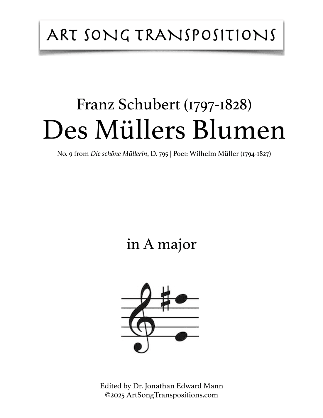 SCHUBERT: Des Müllers Blumen, D. 795 no. 9 (transposed to A major) (arr. ArtSongTranspositions.com)