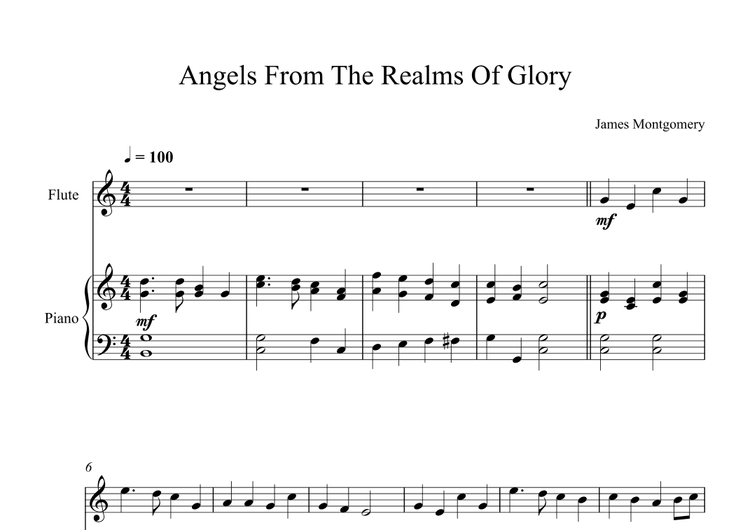 Angels From The Realms Of Glory - James Montgomery (Flute + Piano) (arr. Digital Book Music)