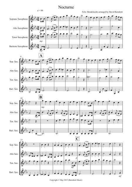 Nocturne (from A Midsummer Night's Dream) for Saxophone Quartet (arr. David Burndrett)