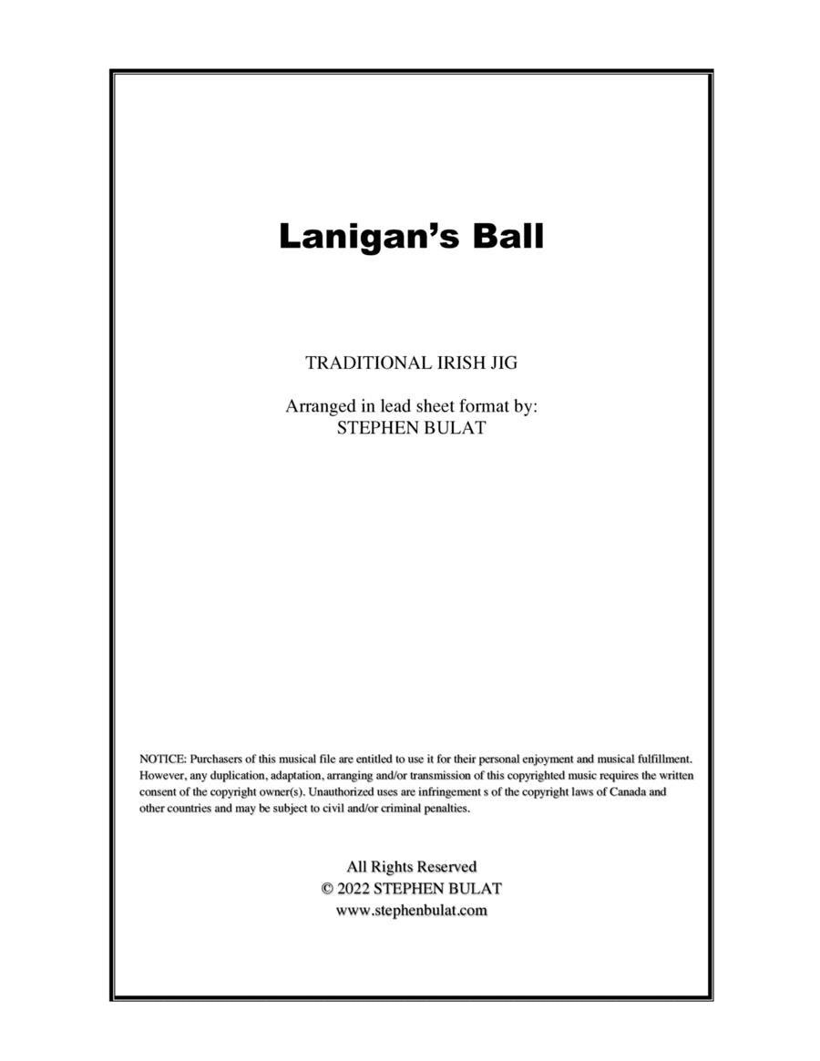 Lanigan's Ball (Irish Traditional) - Lead sheet in original key of Em (arr. Stephen Bulat)