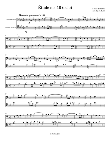 Franz Simandl Étude no. 10 in C minor (Moderato maestoso) for Two Double Basses (arr. M. Kim)