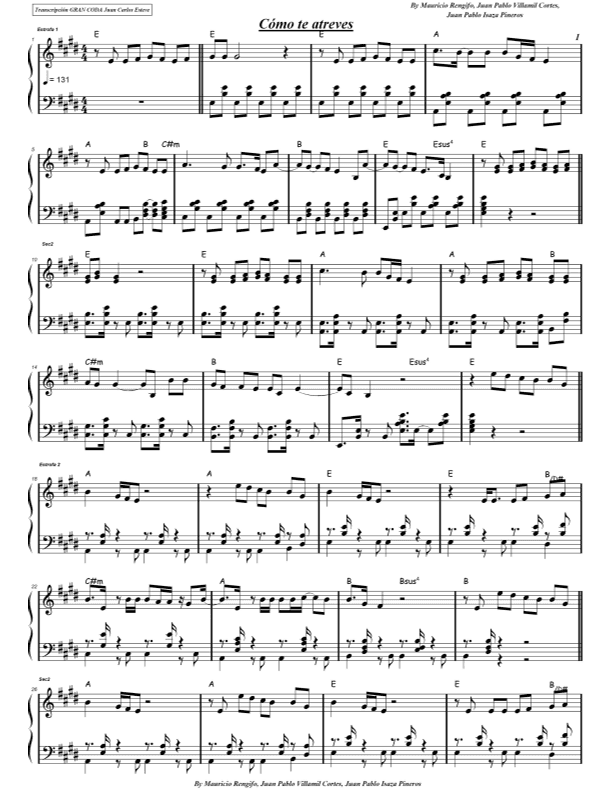 Como Te Atreves (arr. juan carlos esteve / Gran Coda)