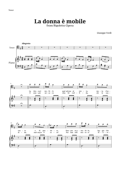 La donna è mobile in G major for Tenor and Piano (arr. Langanho)