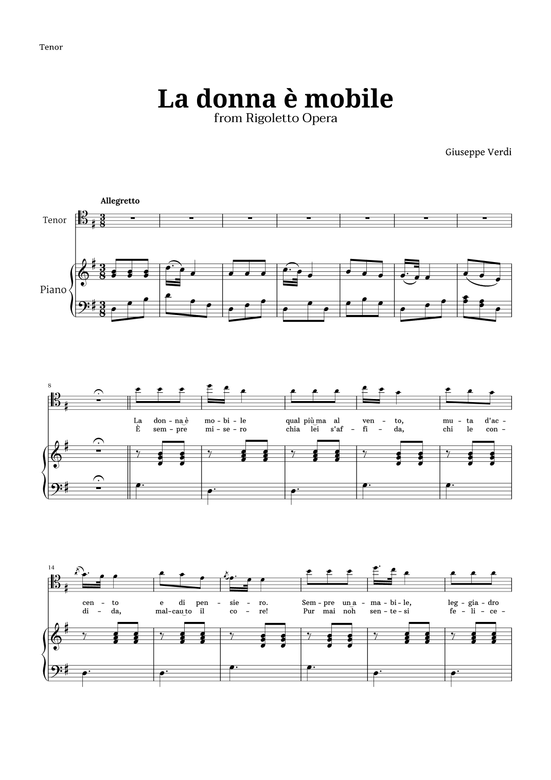 La donna è mobile in G major for Tenor and Piano (arr. Langanho)