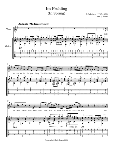 Schubert- Im Fruhling for voice and guitar (arr. Evans, Jack)