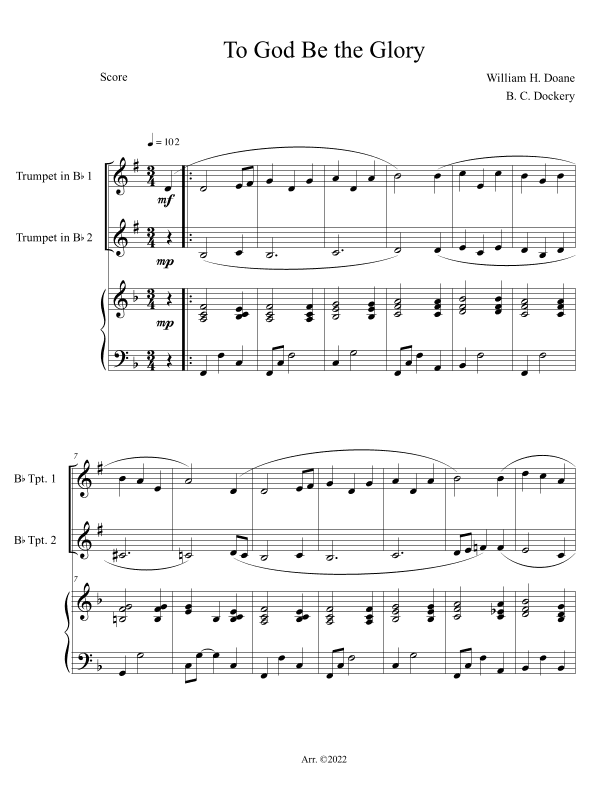 To God Be the Glory (Trumpet Duet with Piano Accompaniment) (arr. B. C. Dockery)