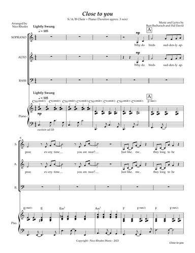 (they Long To Be) Close To You (arr. Nico Rhodes)