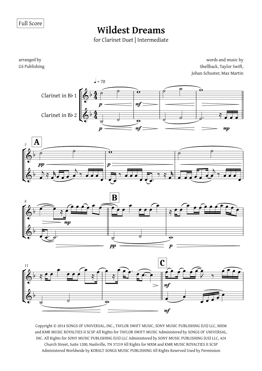 Wildest Dreams (arr. GS Publishing)
