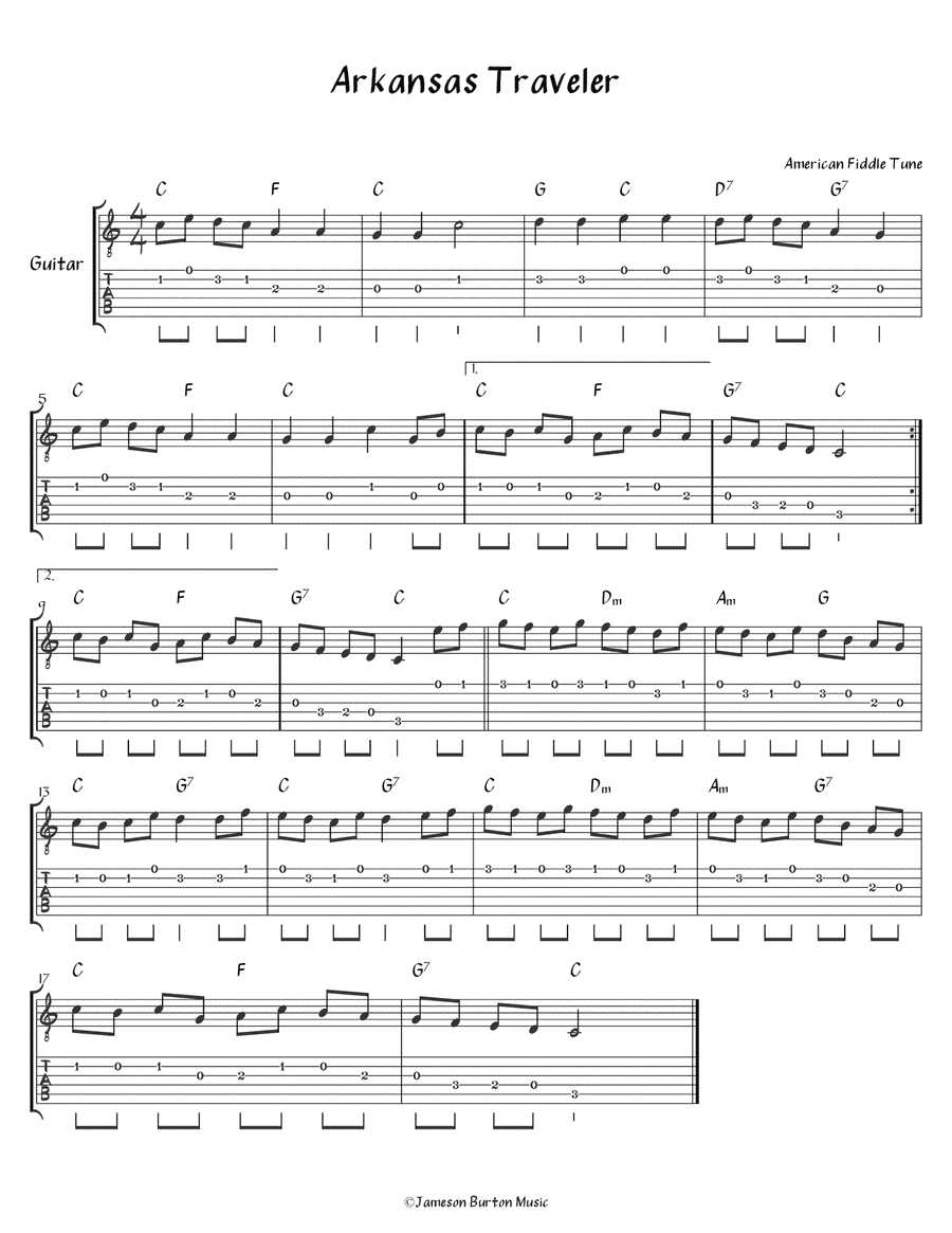 "Arkansas Traveler" - Guitar w/TAB (arr. Jameson Burton)