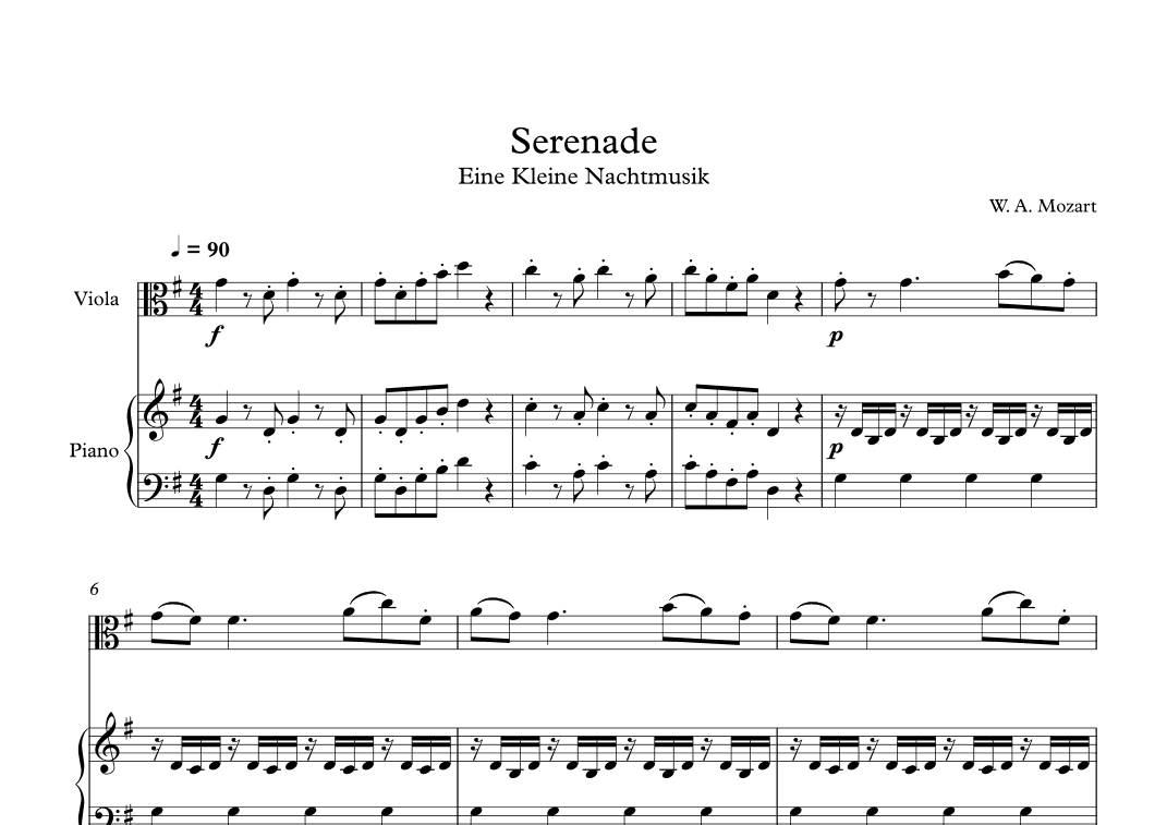 Serenade (Eine Kleine Nachtmusik) - Wolfgang Amadeus Mozart (Viola + Piano) (arr. Digital Book Music)