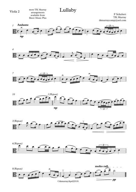 Schubert - Lullaby - 2nd. Viola Part - Suzuki Bk.4