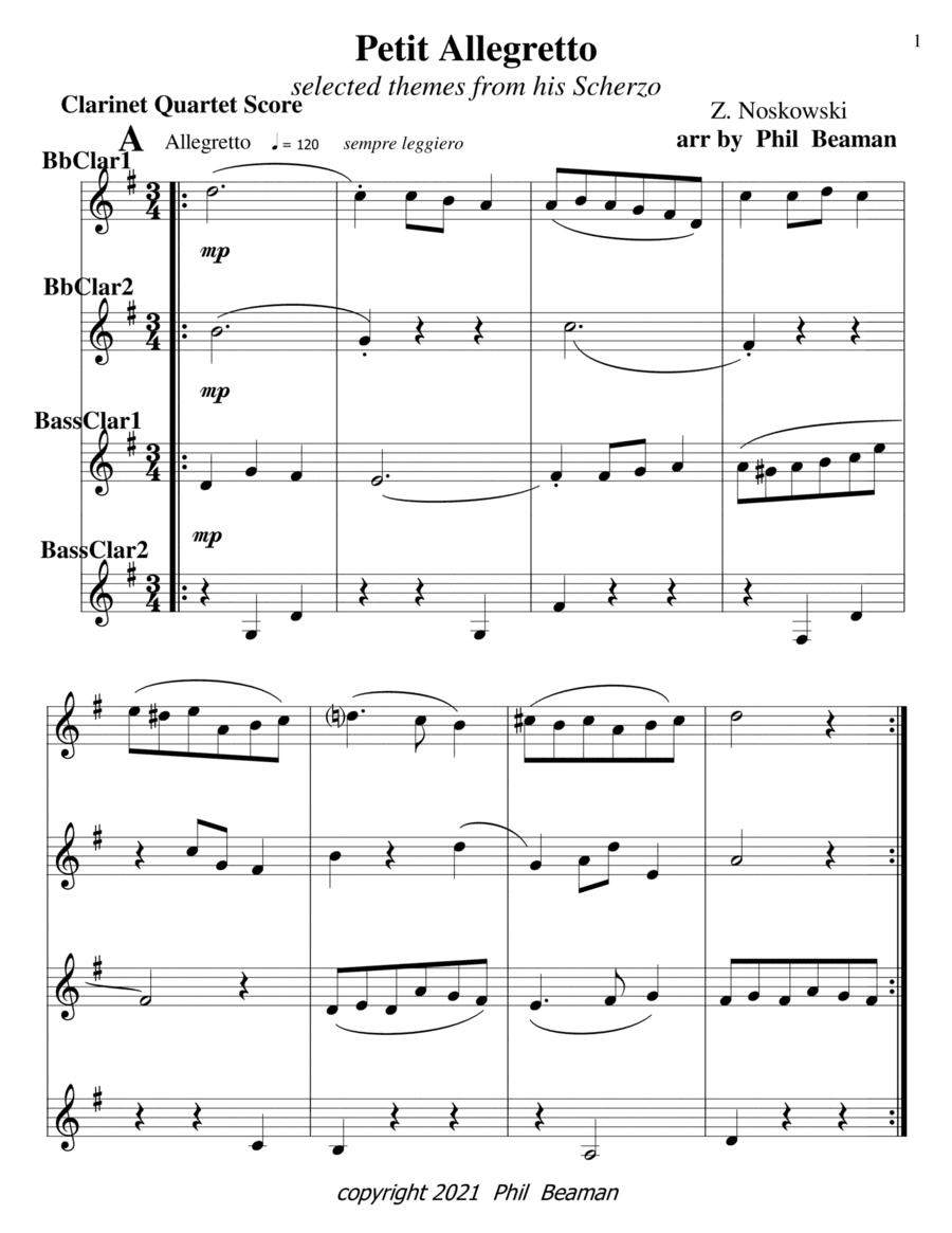 Petit Allegretto-Noskowski-Clarinet Quartet (arr. Phil Beaman)