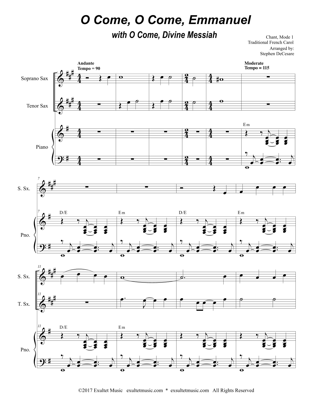 O Come, O Come, Emmanuel (with "O Come, Divine Messiah") (Duet for Soprano and Tenor Saxophone) (arr. Stephen DeCesare)