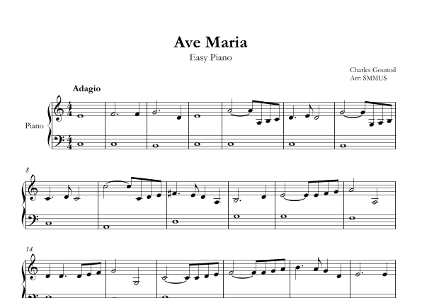Ave Maria (Bach-Gounod) in C Major for Easy Piano (arr. SMMUS)