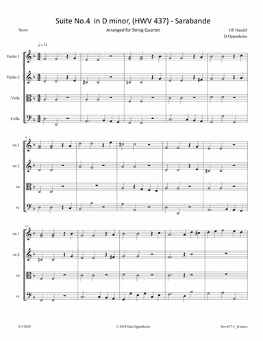 Handel: Suite No. 4 in D minor (HWV 437) - Sarabande; arranged for String Quartet (arr. D Oppenheim)