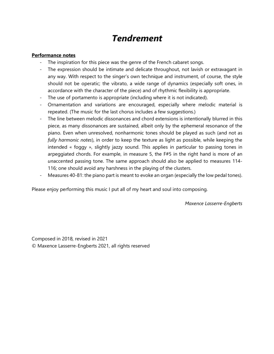Tendrement [Medium High Voice; Key: G]