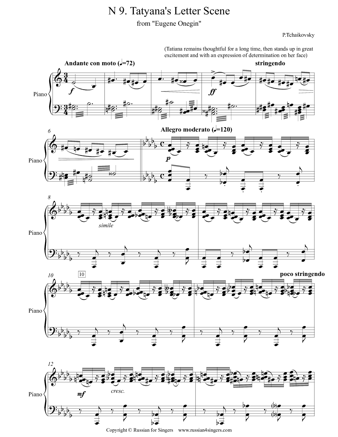 "Eugene Onegin": Tatyana's Letter Scene. DICTION SCORE with IPA & translation (arr. Russian for Singers)