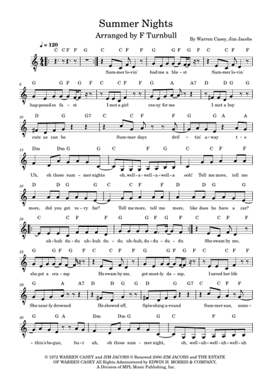 Summer Nights (arr. F Turnbull)