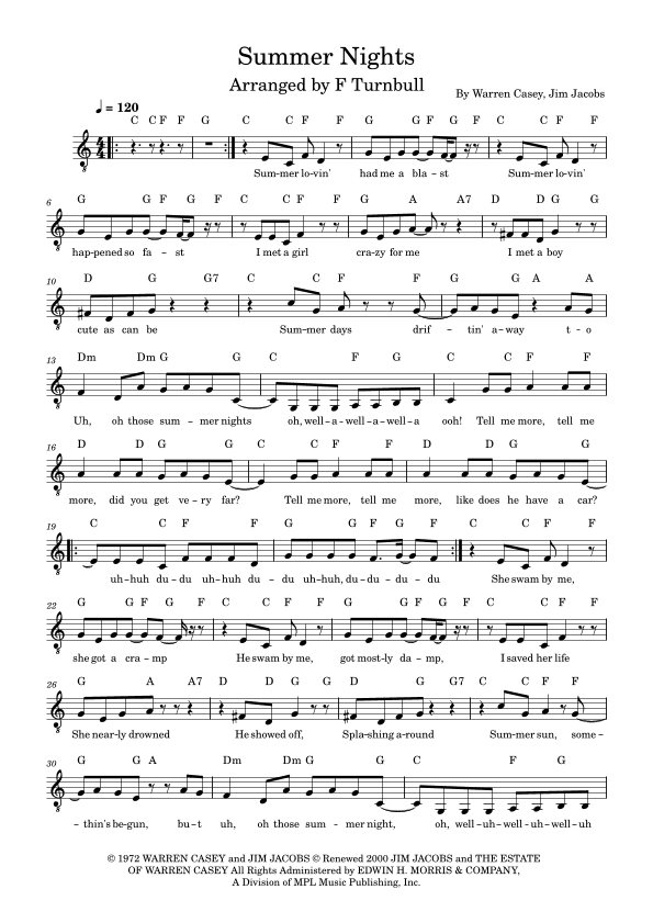 Summer Nights (arr. F Turnbull)