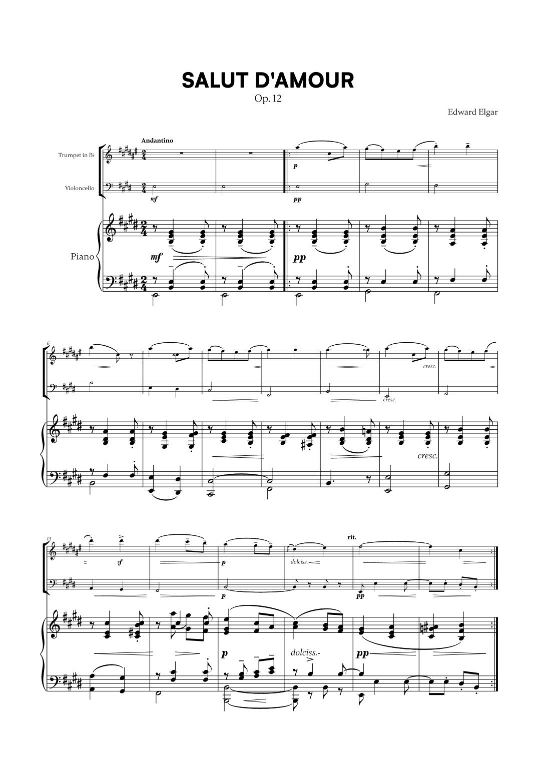 Edward Elgar - Salut d'Amour for Trumpet in Bb, Cello and Piano (arr. Cadenza Editions)