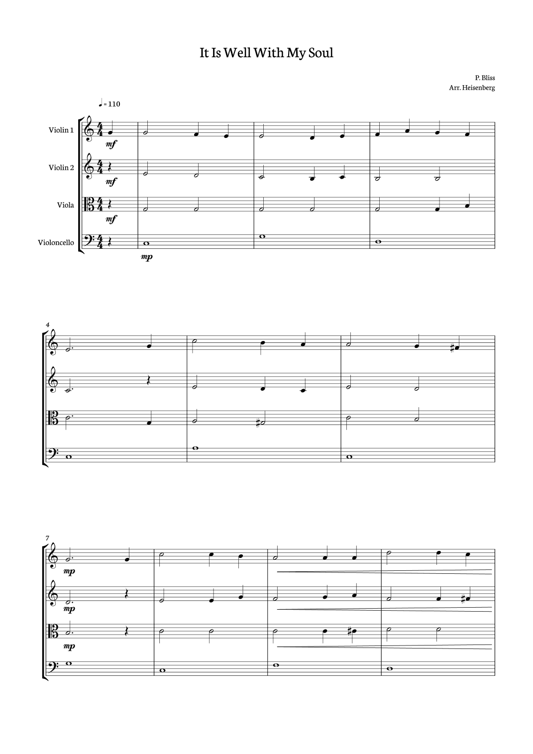 It Is Well With My Soul - P. Bliss for String Quartet (arr. Heisenberg)