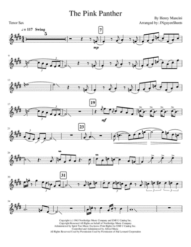 The Pink Panther from THE PINK PANTHER (arr. JNguyenSheets)
