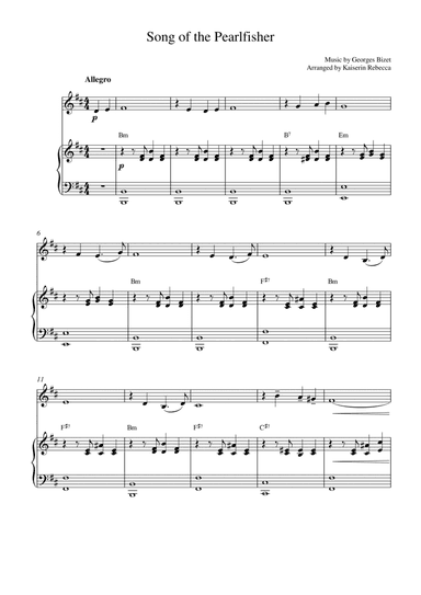 Song of the Pearlfisher (for violin solo and piano accompaniment) (arr. Kaiserin Rebecca)