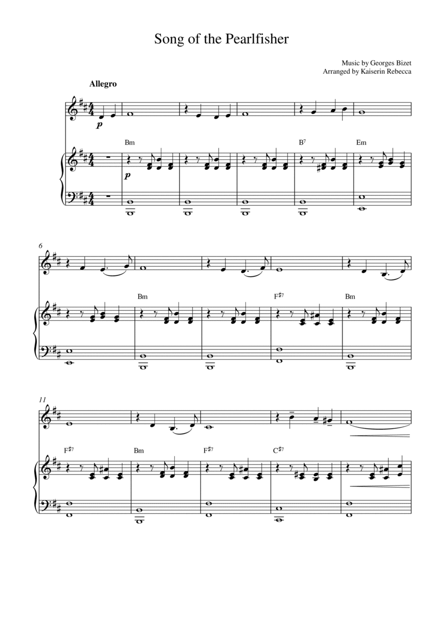 Song of the Pearlfisher (for violin solo and piano accompaniment) (arr. Kaiserin Rebecca)