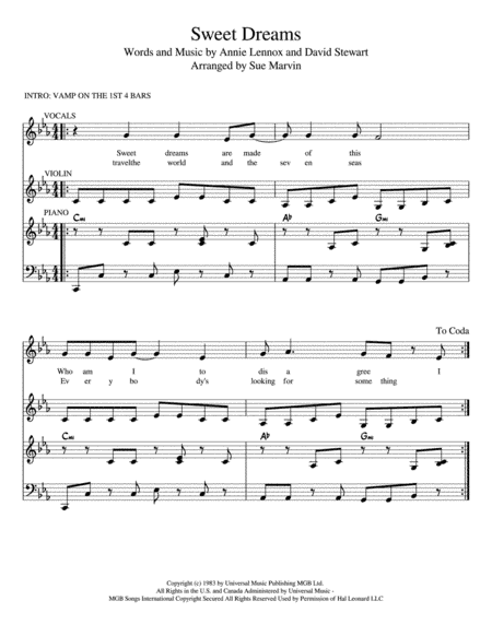 Sweet Dreams (Are Made Of This) (arr. Sue Marvin)
