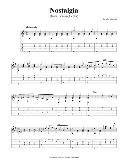 Nostalgia (from 3 Piezas fáciles) (arr. A. J. Cornell Publications)