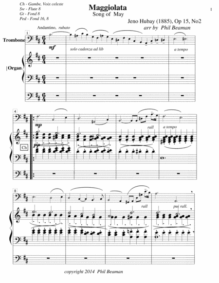 Maggiolata-Hubay-Trombone/Organ (arr. Phil Beaman)