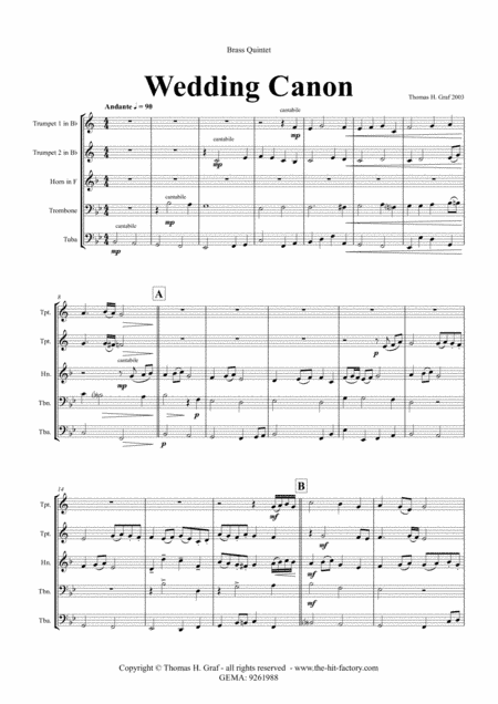 Wedding Canon - Festive Concert Piece - Brass Quintet