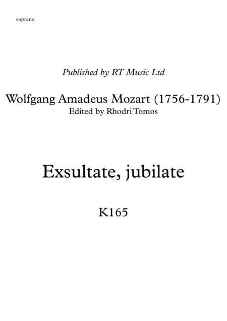 Mozart K165 Exsultate, Jubilate. Solo sheet music for trumpets. (arr. Rhodri Tomos)