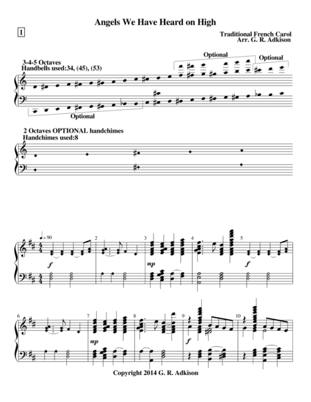 Angels We Have Heard on High (for 3, 4 & 5 octave handbell choir.) (arr. G. R. Adkison)