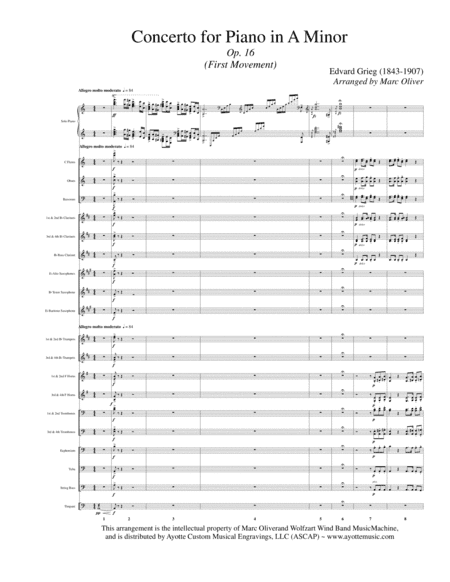 Piano Concerto in A Minor (All Movements) with Concert Band Accompaniment (arr. Marc Oliver)