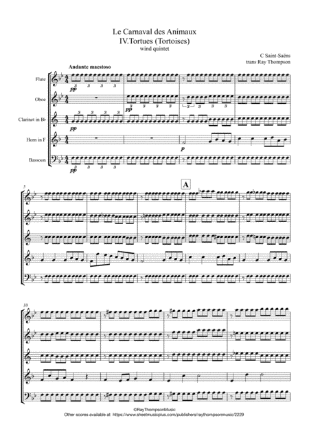 Saint-Saëns: Le Carnaval des Animaux IV Tortues (Tortoises) - wind quintet (arr. Ray Thompson)