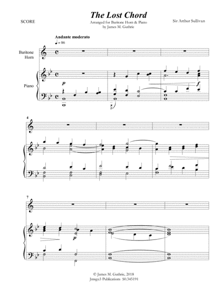 Sullivan: The Lost Chord for Baritone Horn & Piano (arr. James M. Guthrie, ASCAP)
