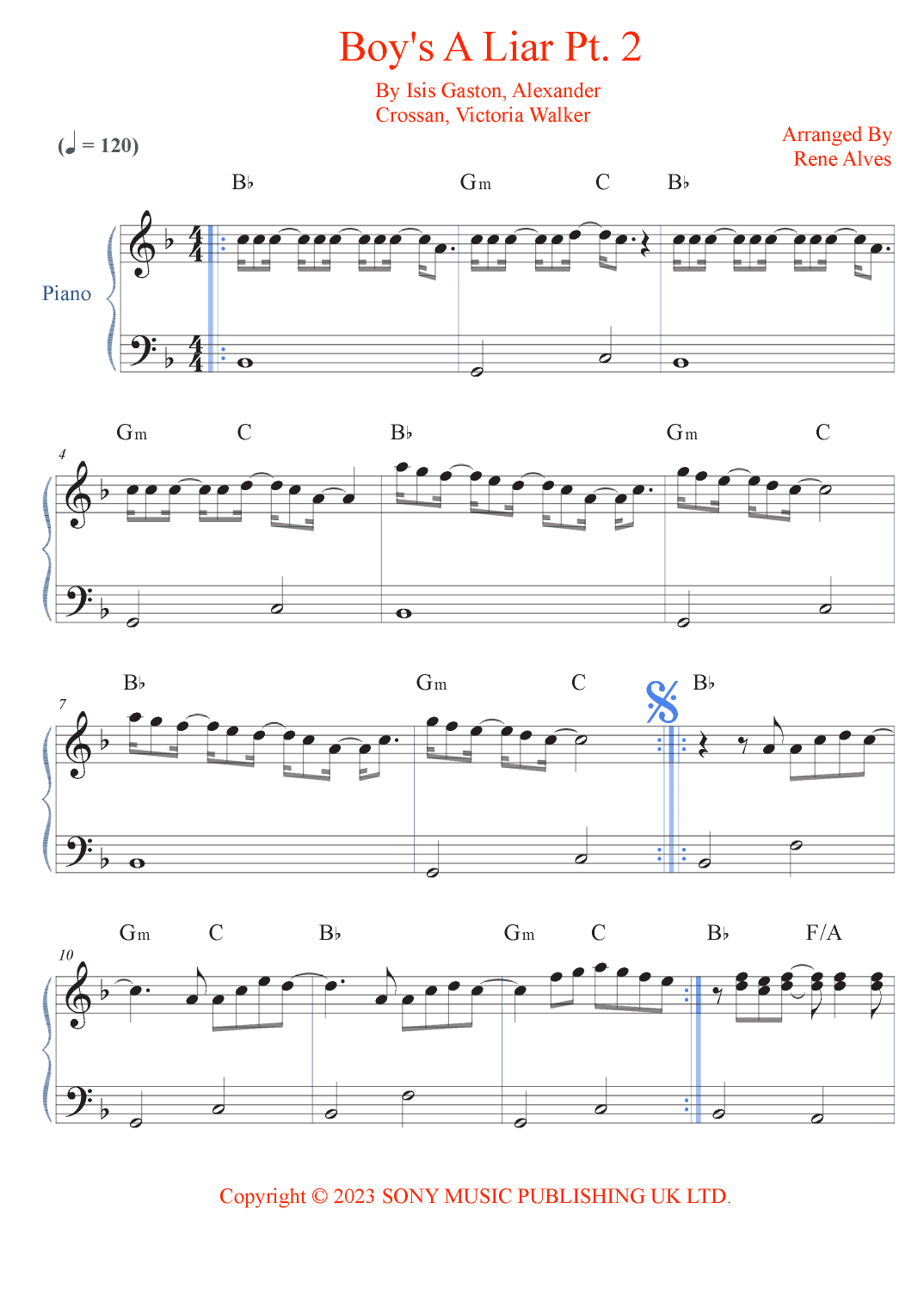Boy's A Liar Pt. 2 (arr. Rene Alves)