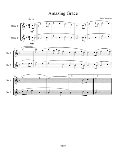 Amazing Grace for oboe duet (arr. B C Dockery)