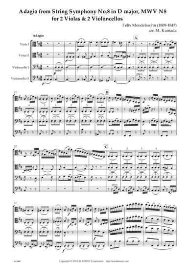 Adagio from String Symphony No.8 in D major, MWV N8 for 2 Violas & 2 Violoncellos (arr. Mikio Kamada)