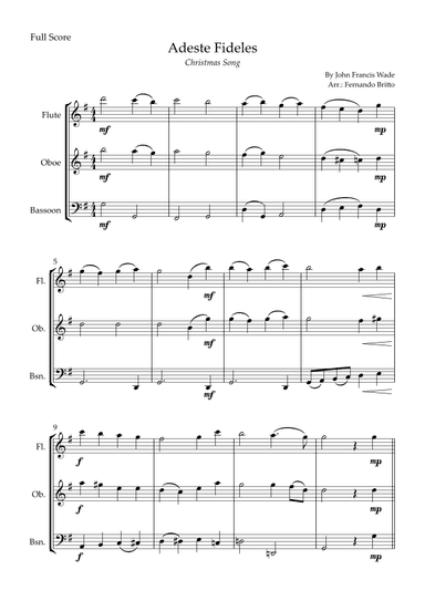 Adeste Fideles (Christmas Song) for Woodwind Trio (arr. Fernando Britto)
