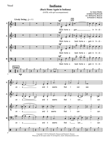 Indiana (Back Home Again in Indiana) (SATB Swing ver.) (arr. Michael K. Runyan, Pamela G. Runyan)