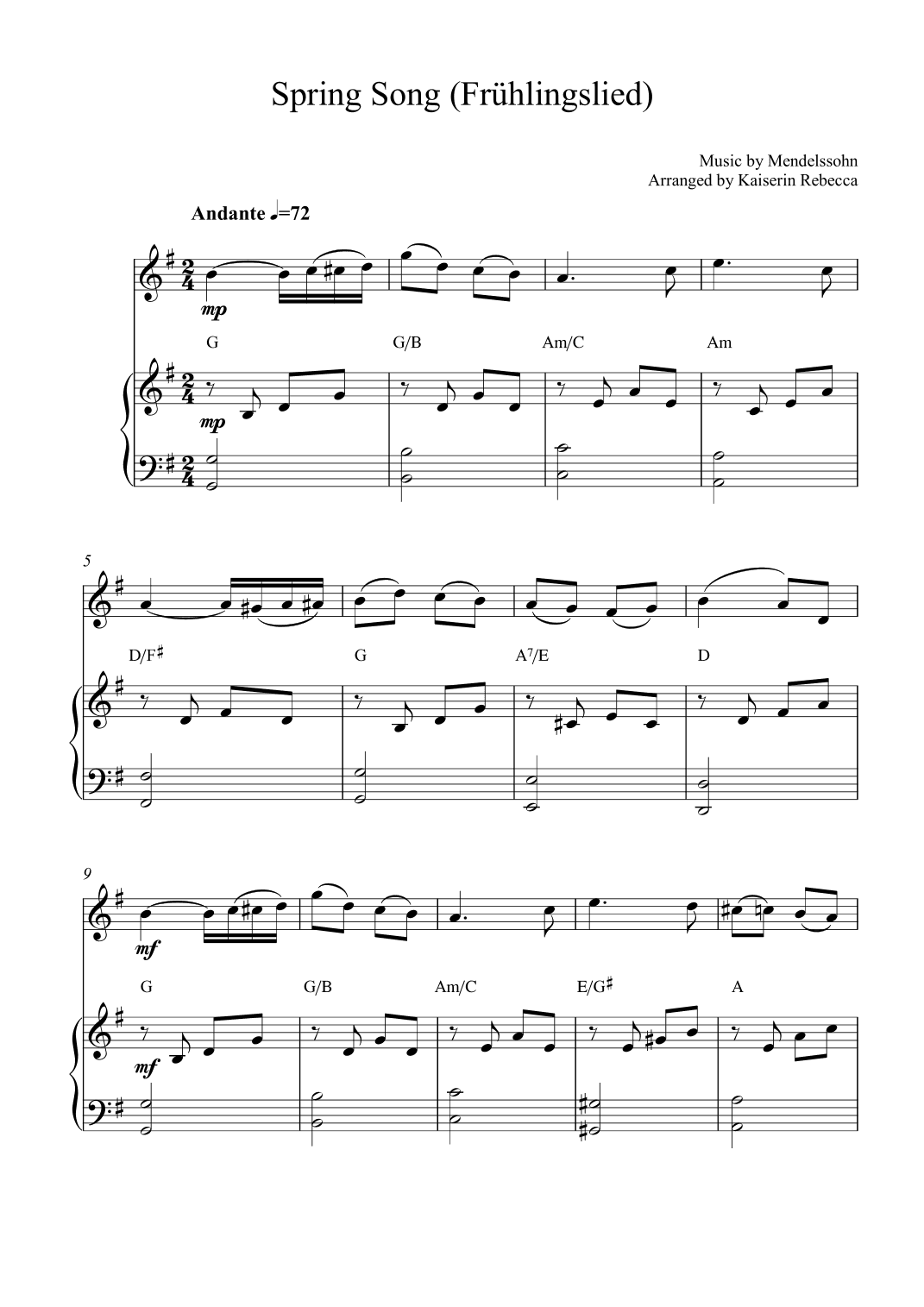 Spring Song (Frühlingslied, Op.62 no.6) (arr. Kaiserin Rebecca)