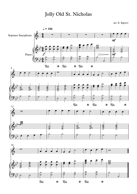 Jolly Old St. Nicholas, For Soprano Saxophone & Piano (arr. Eugene Egorov)