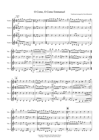 O Come, O Come Emmanuel for Violin Quartet (arr. David Burndrett)