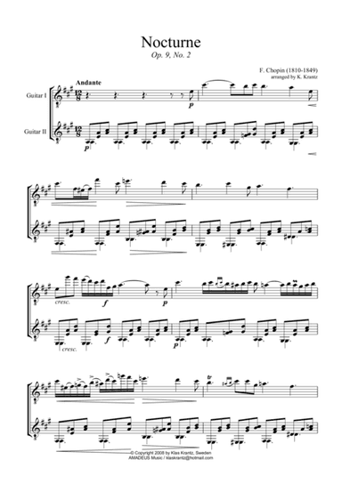 Nocturne Op. 9 No. 2 for guitar duo (abridged) (arr. K. Krantz)