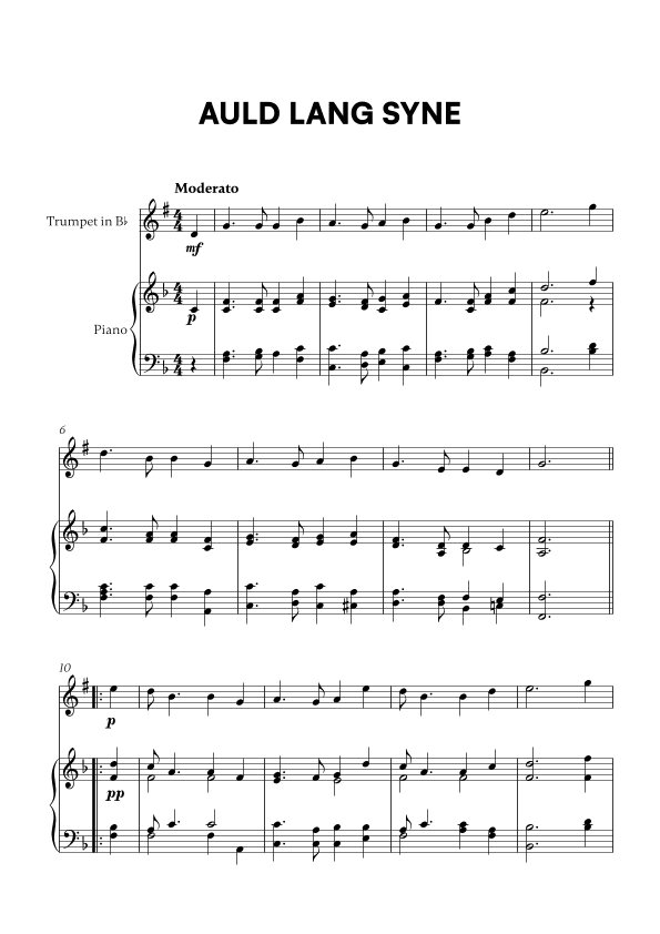 Auld Lang Syne (for Trumpet and Piano) (arr. Cadenza Editions)